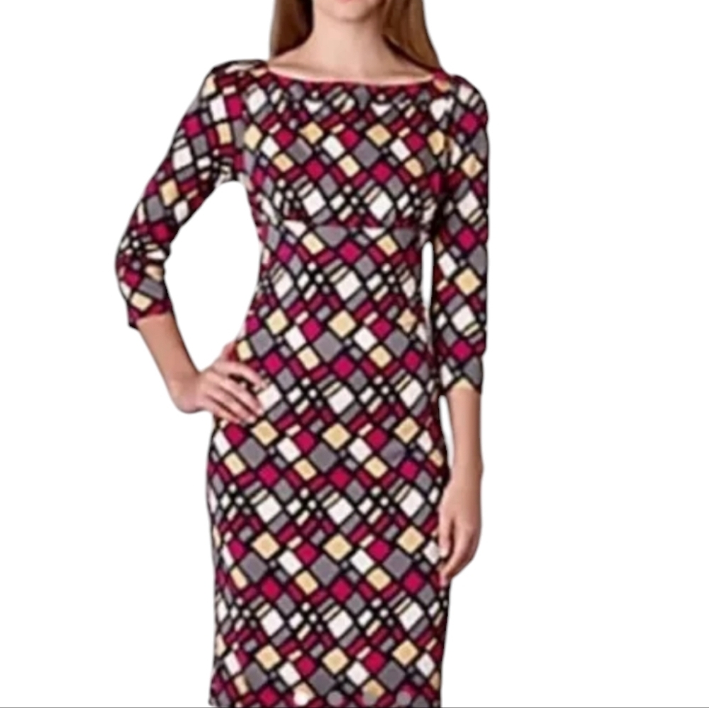 Diane von Furstenberg Soffer Print Pink/Black Silk Midi Dress ... Size 6